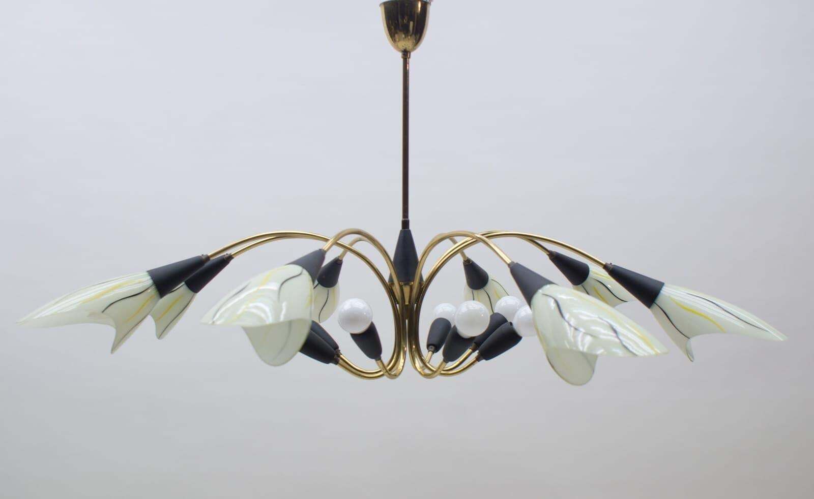 Mid Century Modern 16 Armed Brass And Glass Sputnik Lamp, 1950s photo furniture