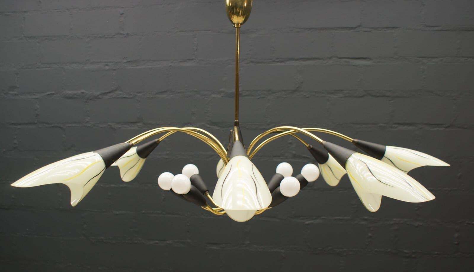 Mid Century Modern 16 Armed Brass And Glass Sputnik Lamp, 1950s photo 1827.0