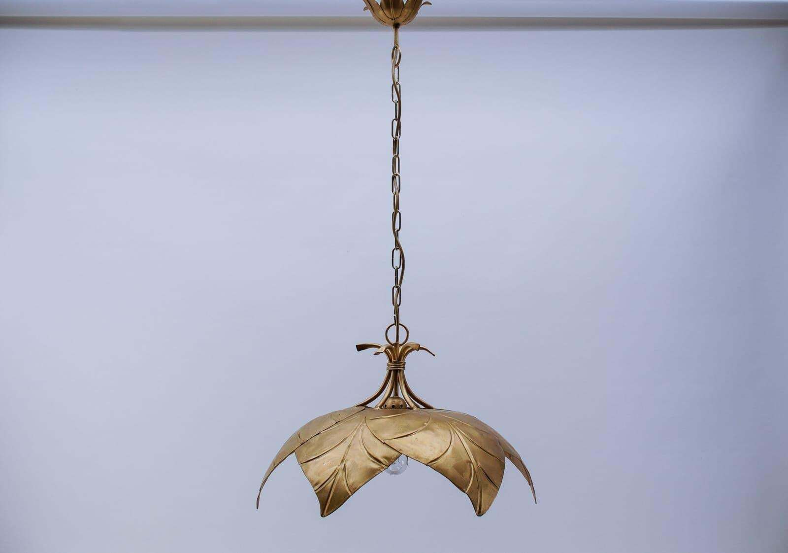 Stunning Golden Metal Leaf Pendant Lamp In Hollywood Regency From Leola 1960s photo Lighting