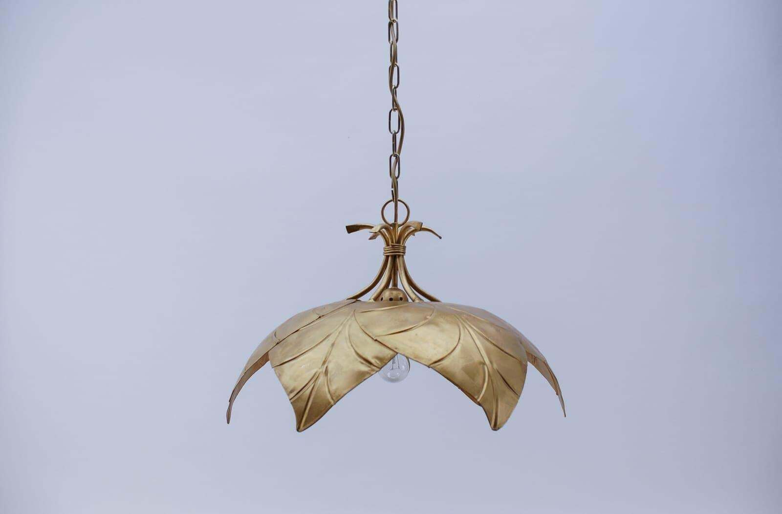 Stunning Golden Metal Leaf Pendant Lamp In Hollywood Regency From Leola 1960s photo 1870.0