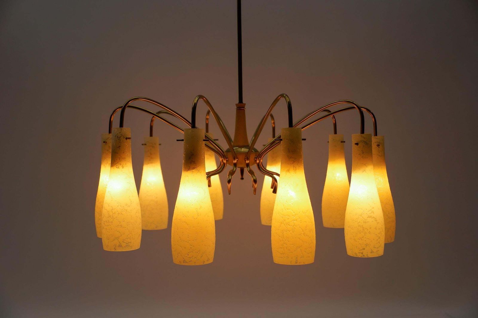 Brass & Glass Sputnik Chandelier With 10 Lights, 1950s Italy photo buy