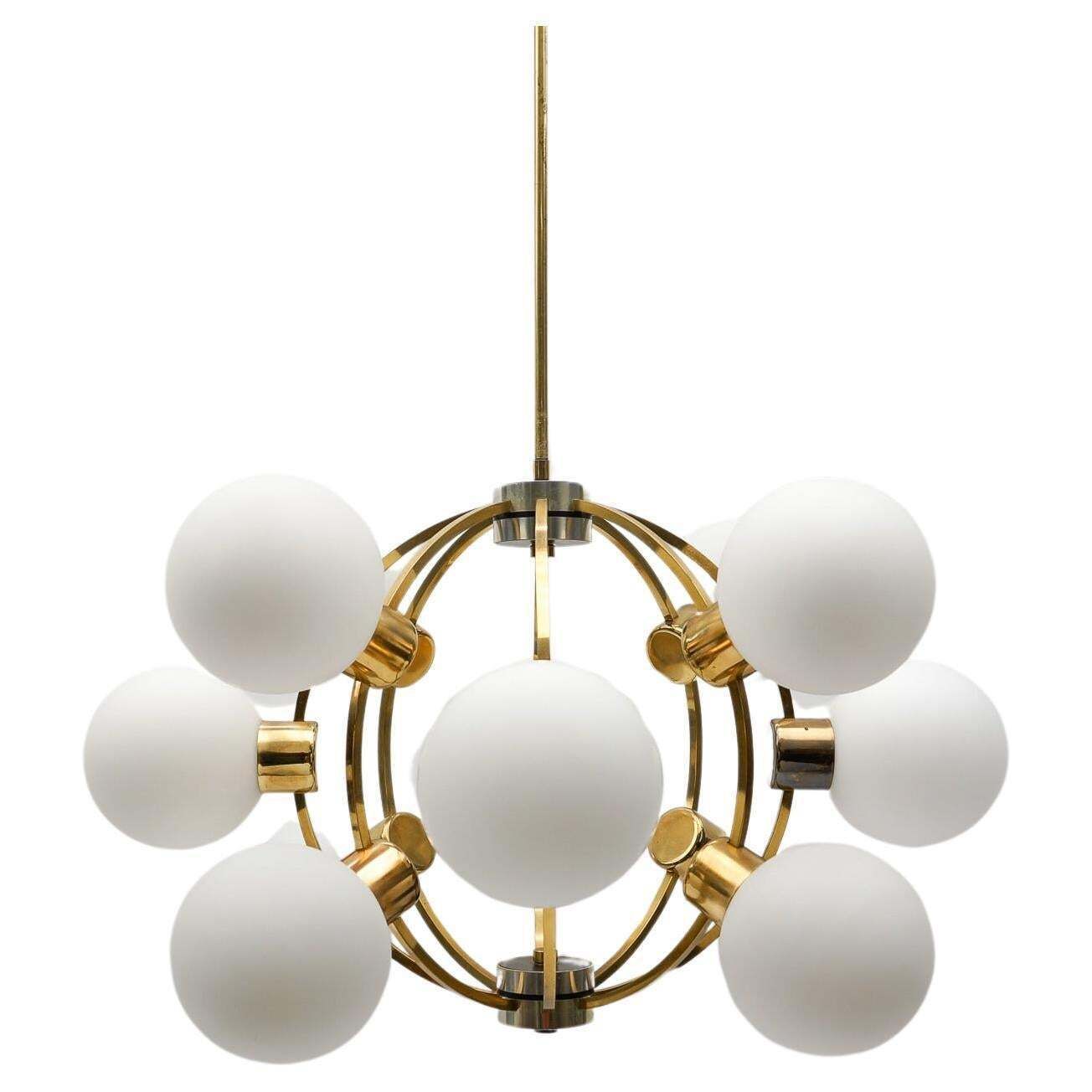 Large Mid Century Modern Orbit Or Sputnik Lamp With 12 Opaline Glass Balls