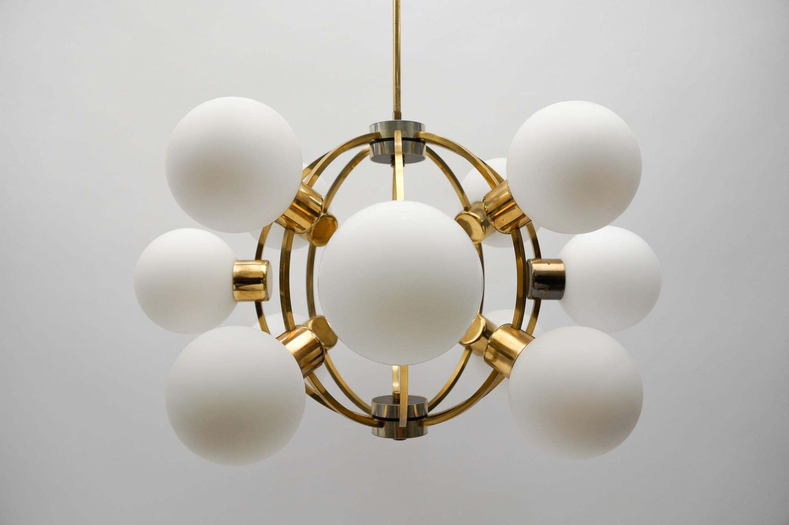 photo for sale Large Mid Century Modern Orbit Or Sputnik Lamp With 12 Opaline Glass Balls