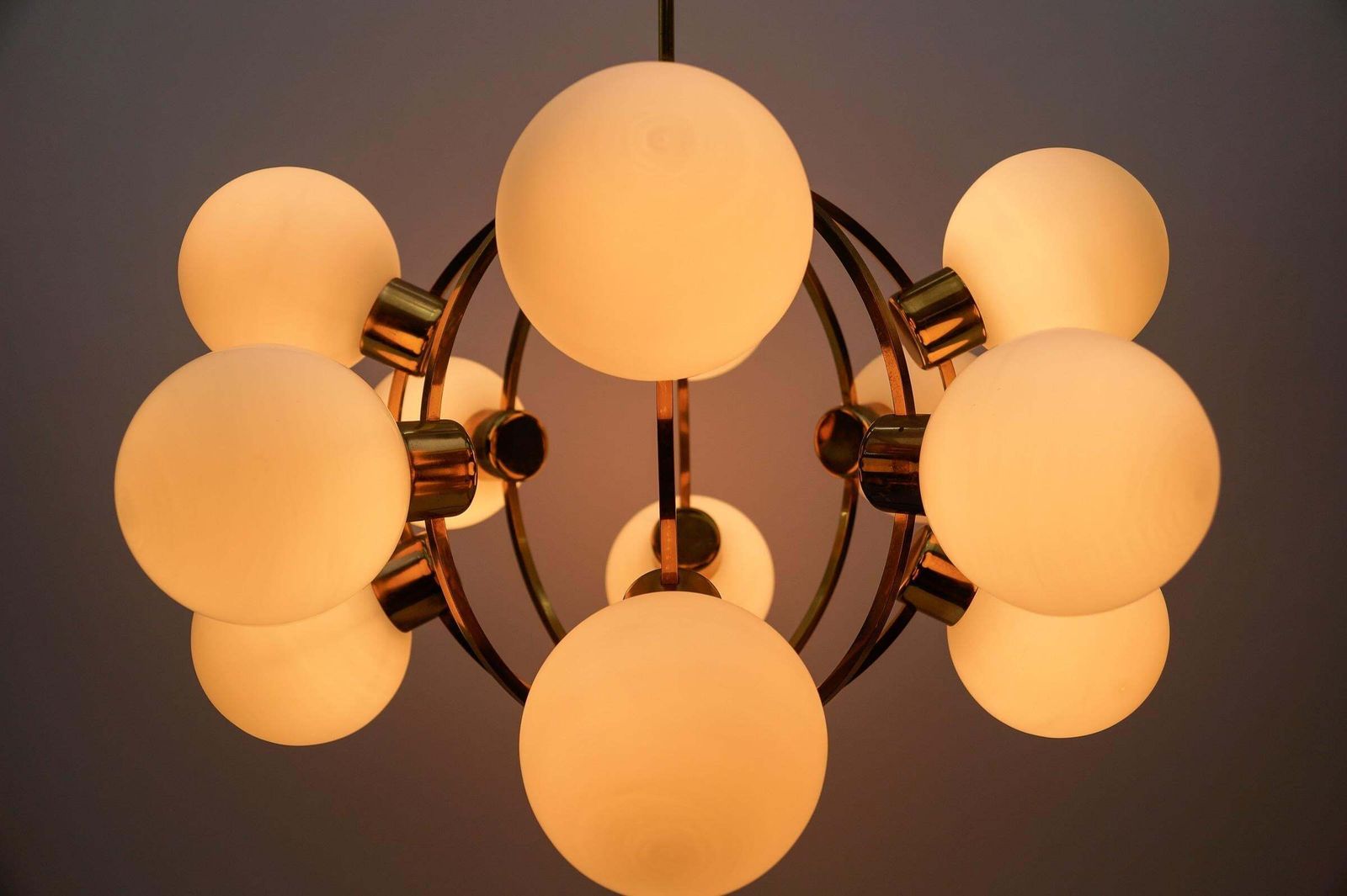 photo buy Large Mid Century Modern Orbit Or Sputnik Lamp With 12 Opaline Glass Balls