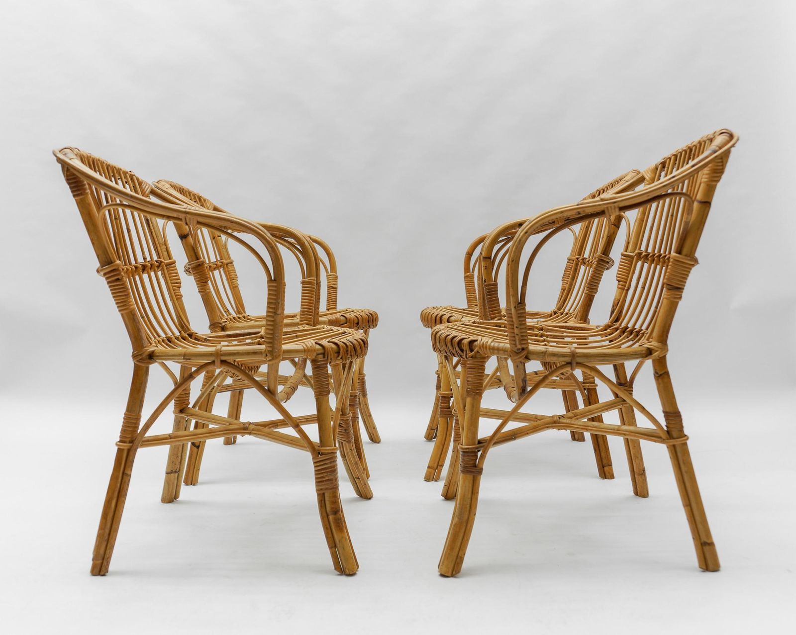 Set Of Four Italian Rattan/Bamboo Armchairs, 1960s photo for sale