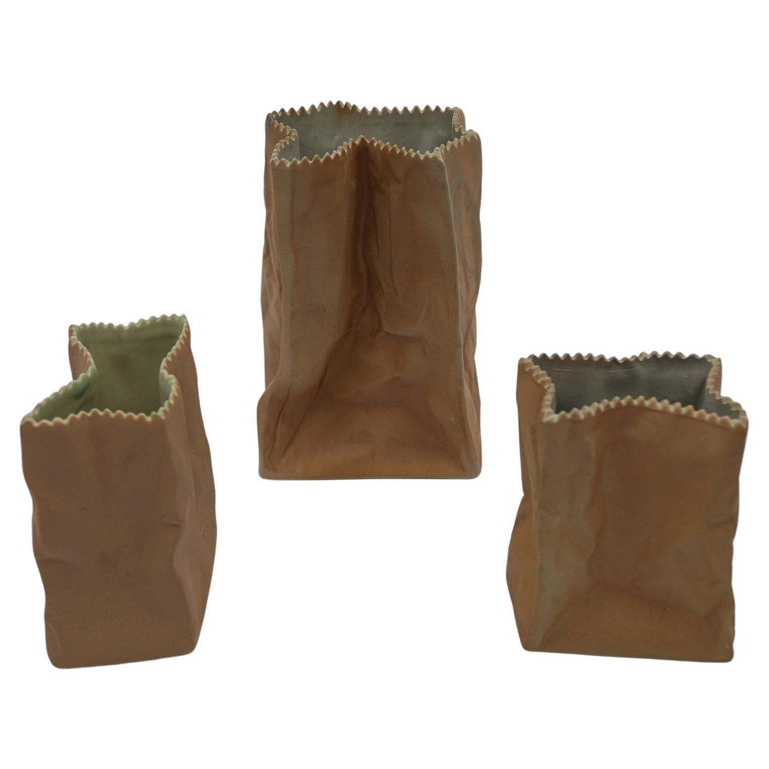 Set Of 3 Paper Bag Vases By Tapio Wirkkala For Rosenthal, Germany, 1960s