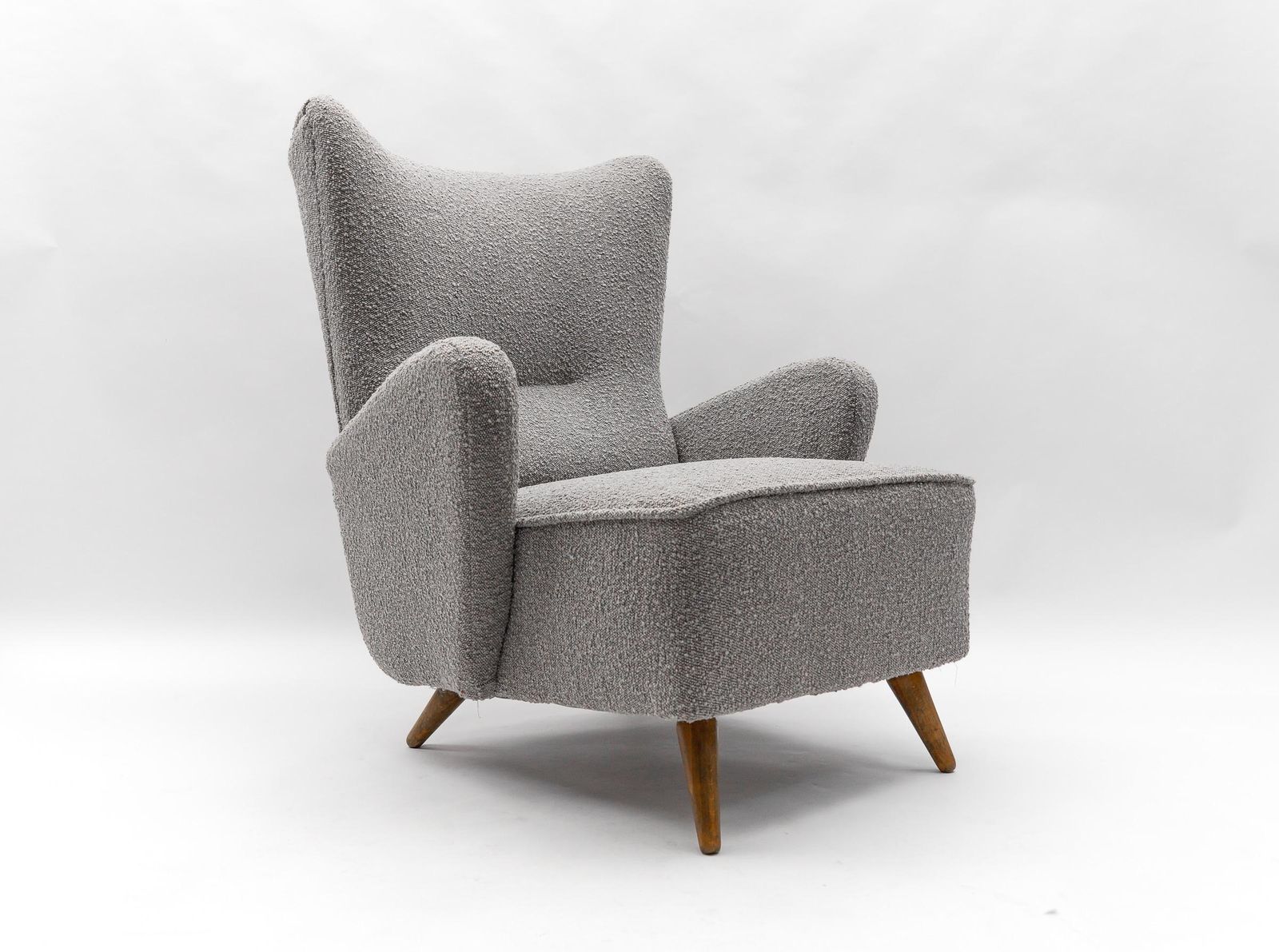 Large Grey Boucle Fabric Wingback Armchair, Italy, 1950s photo Furniture