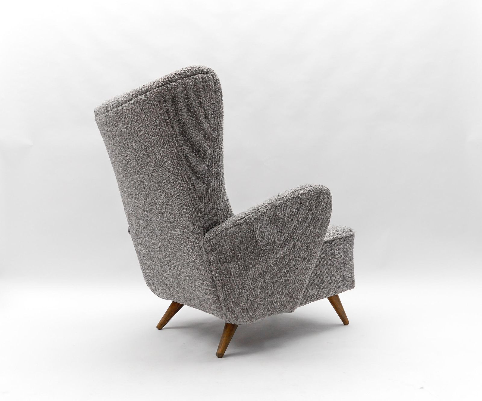 Large Grey Boucle Fabric Wingback Armchair, Italy, 1950s photo vintage