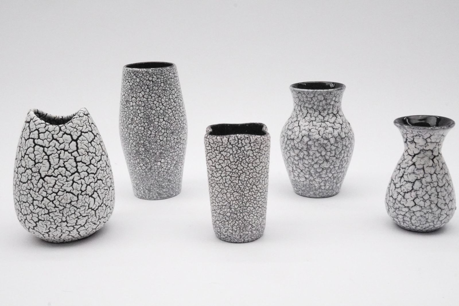 Awesome Set Of 47 Black & White Craquele Ceramic Vases By Jasba Keramik, Germany photo buy