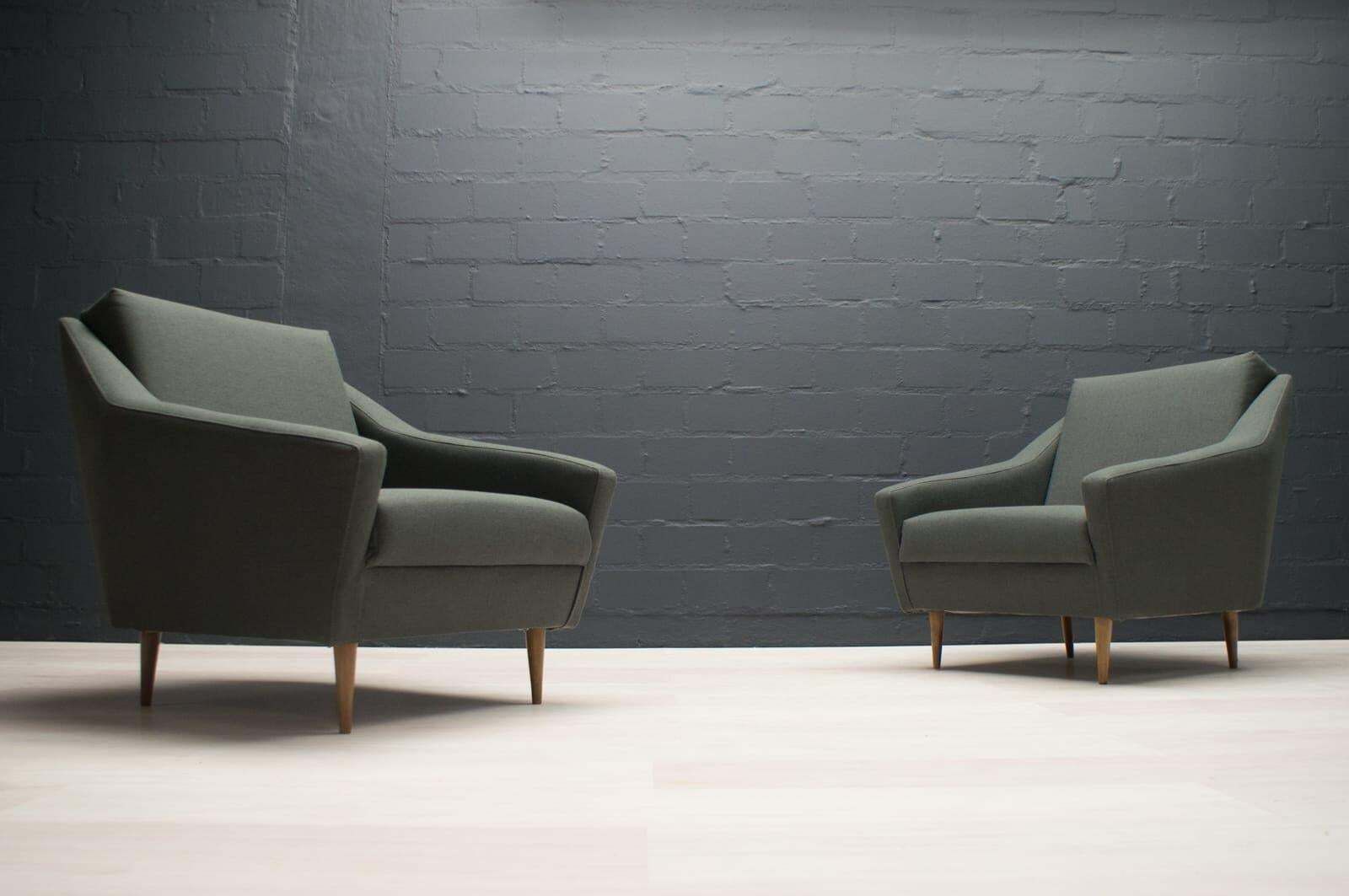 Set Of 2 Armchairs In Wood And Fabric By Eddie Harlis For Hans Kaufeld, 1960s photo furniture