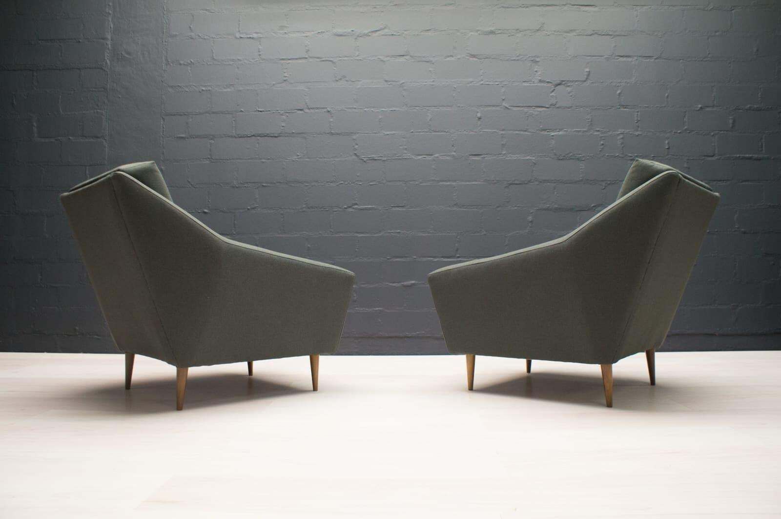 Set Of 2 Armchairs In Wood And Fabric By Eddie Harlis For Hans Kaufeld, 1960s photo buy