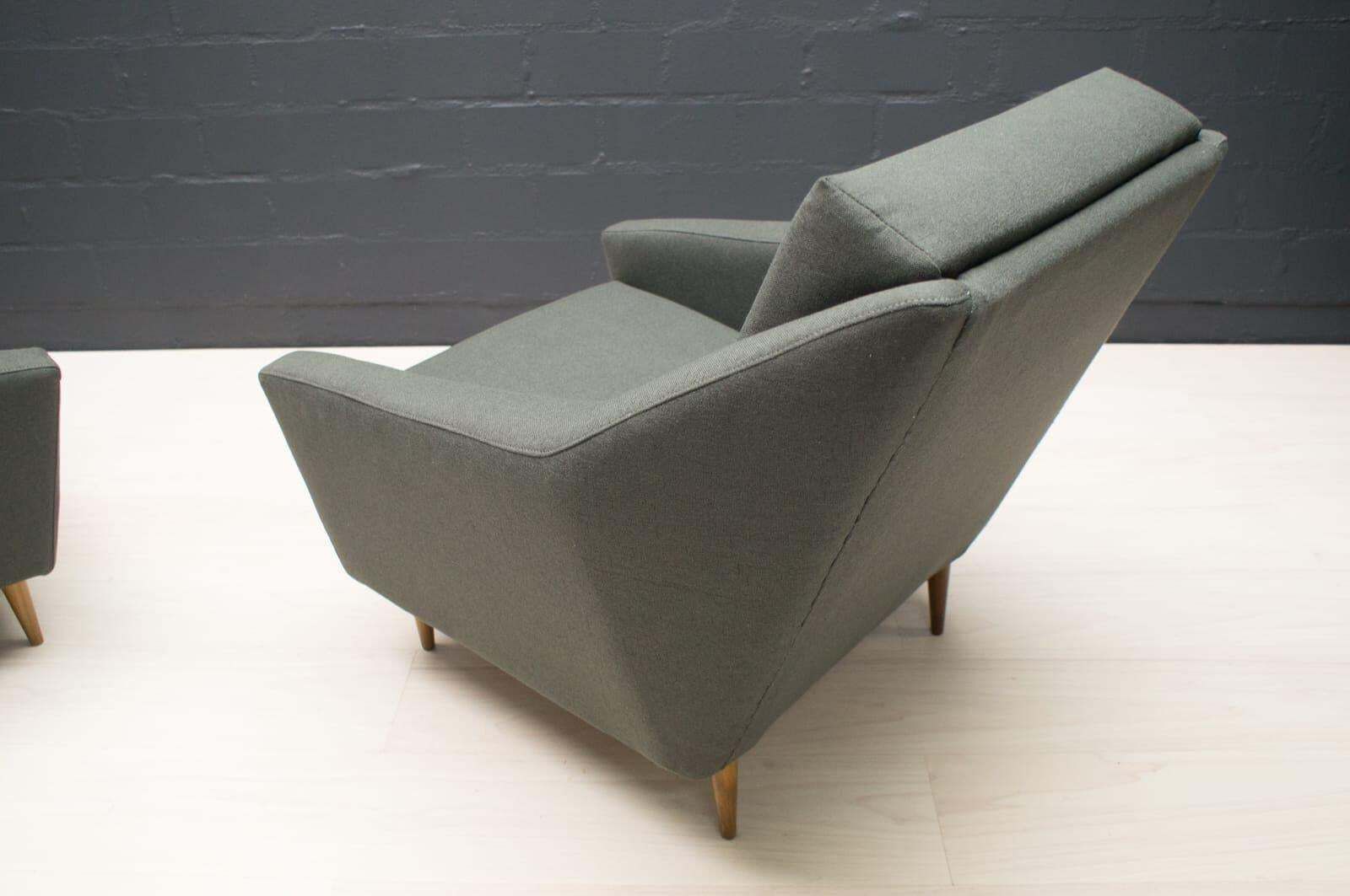 photo vintage Set Of 2 Armchairs In Wood And Fabric By Eddie Harlis For Hans Kaufeld, 1960s