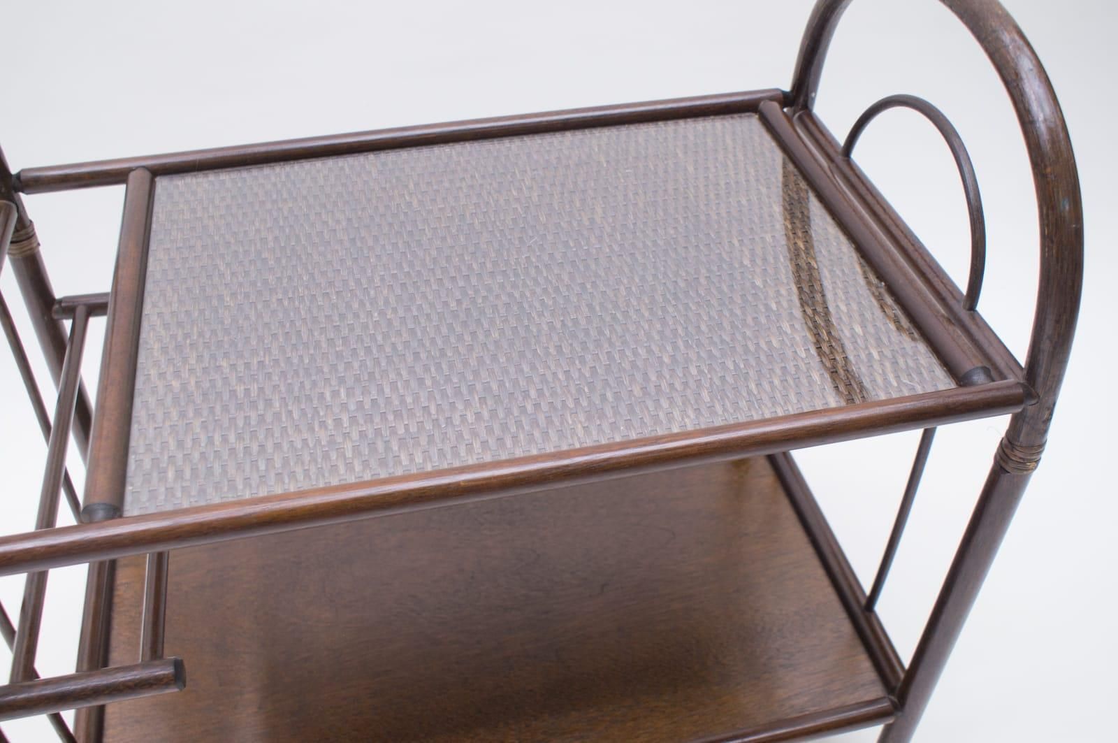 Lovely Italian Riviera Bamboo And Rattan Bar Cart Serving Trolley, 1960s photo vintage