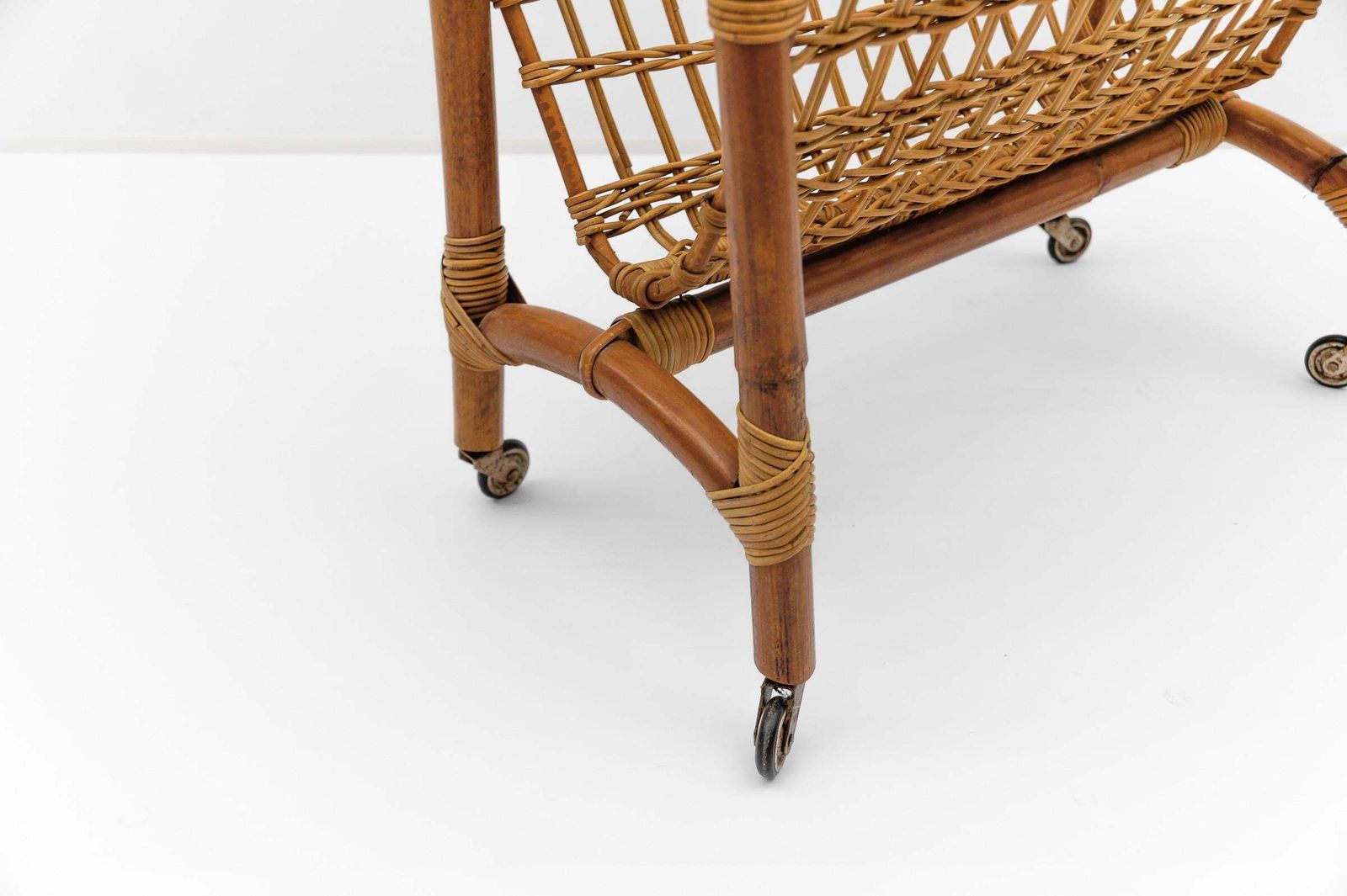 Italian Riviera Bamboo And Rattan Bar Cart Serving Trolley, 1950s photo Furniture