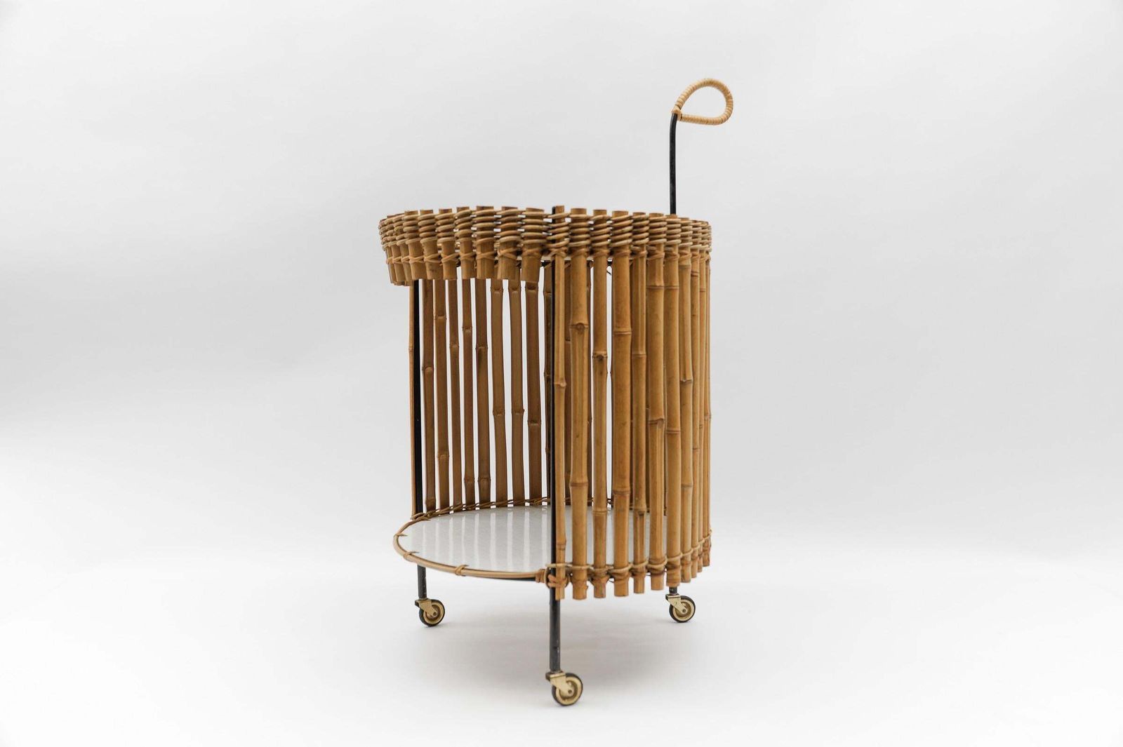 Stunning Mid Century Modern Round Serving Cart In Bamboo And Metal, 1950s photo furniture
