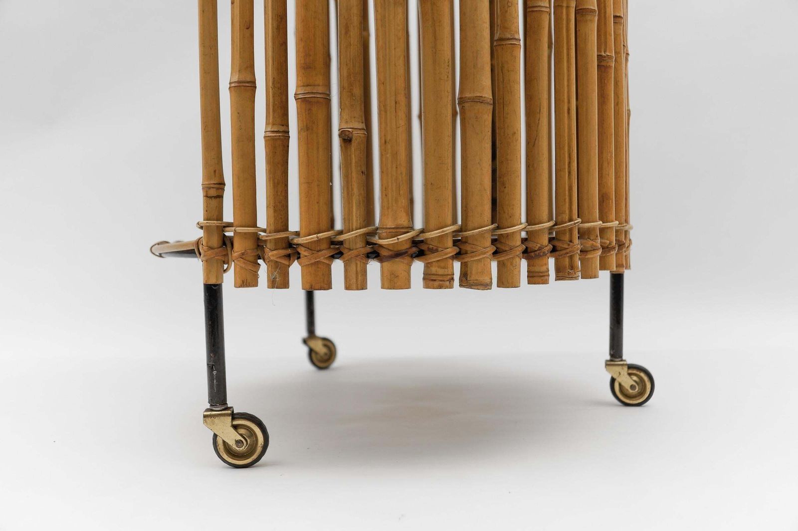 Home Decor Stunning Mid Century Modern Round Serving Cart In Bamboo And Metal, 1950s photo