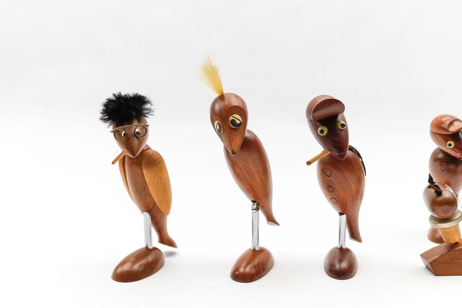 Lovely Set Of 7 Scandinavian Wooden Woodpecker Corkscrews, 1960s photo buy