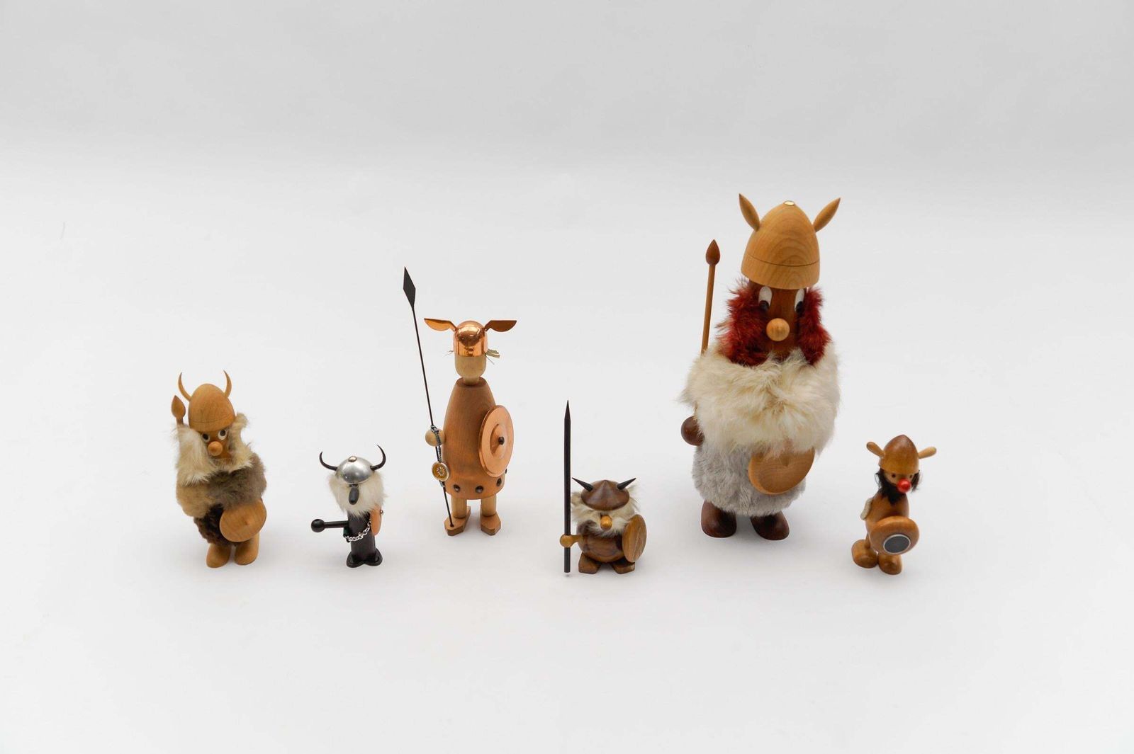 Lovely Set Of 6 Scandinavian Wooden Danish Vikings, 1950s photo furniture