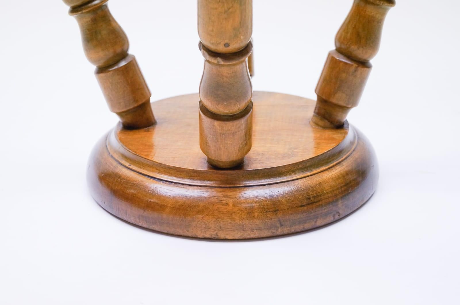 Mid Century Modern French Primitive 4 Legs Wooden Stool, 1950s photo vintage
