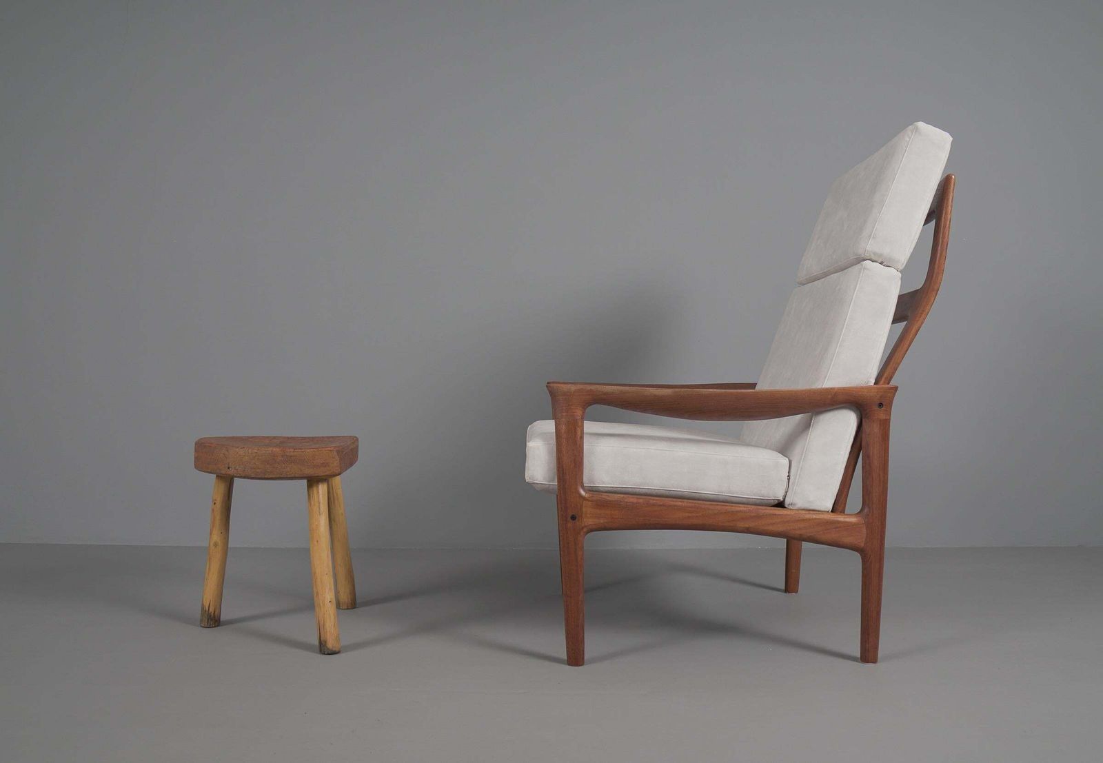 photo for sale Mid Century Modern Massive Oak Stool, 1960s, France