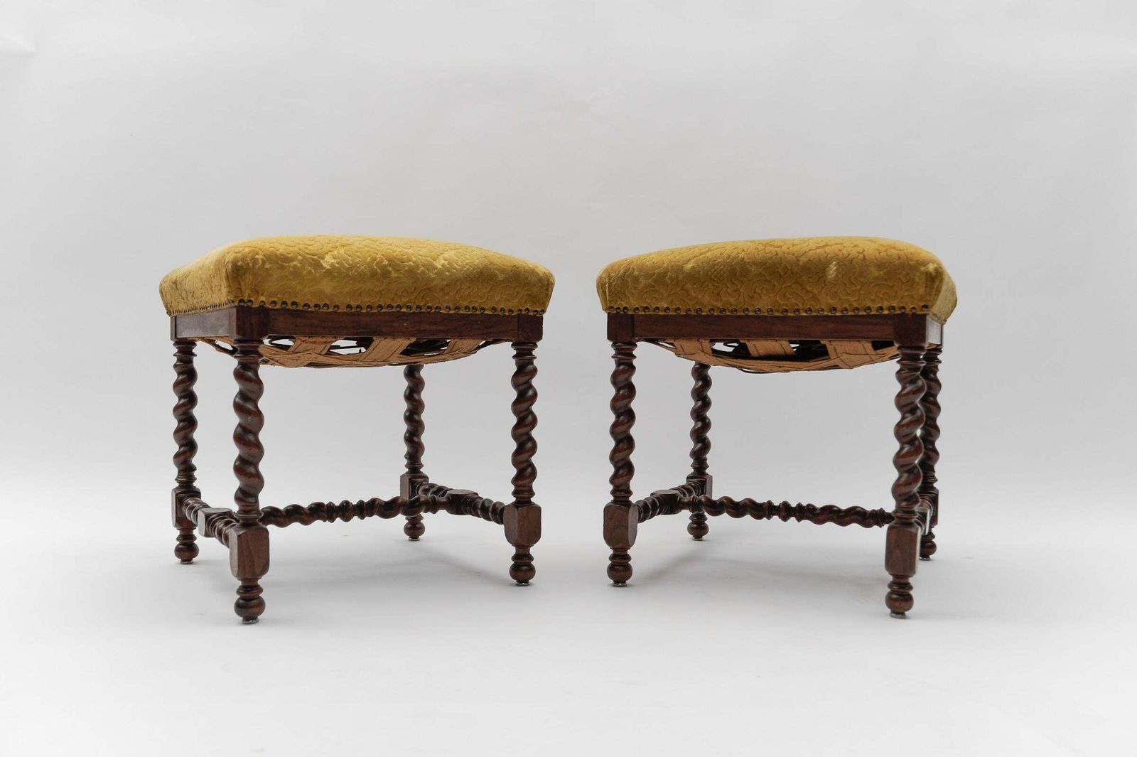 Two French Barley Wood Stools In Louis XIII Style, Ca. 1870s photo for sale
