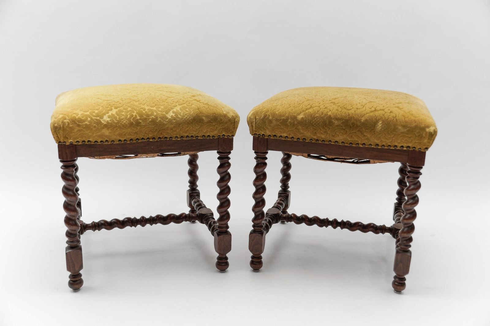 Two French Barley Wood Stools In Louis XIII Style, Ca. 1870s photo 1571.0
