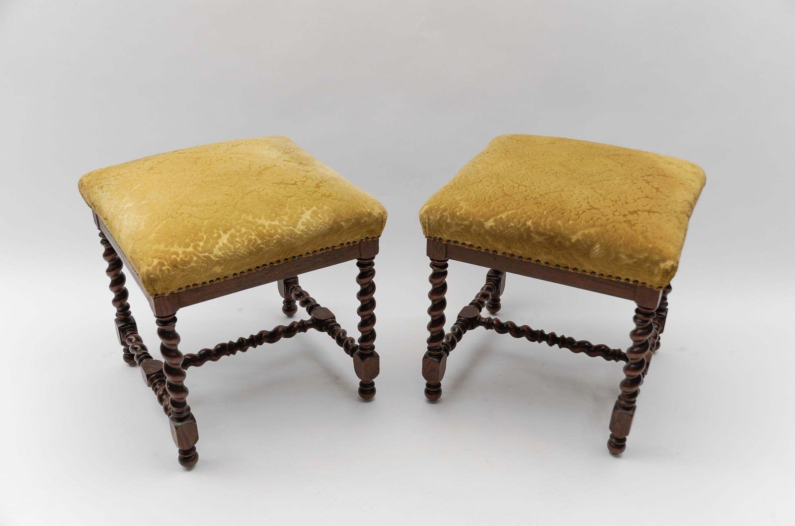 photo for sale Two French Barley Wood Stools In Louis XIII Style, Ca. 1870s