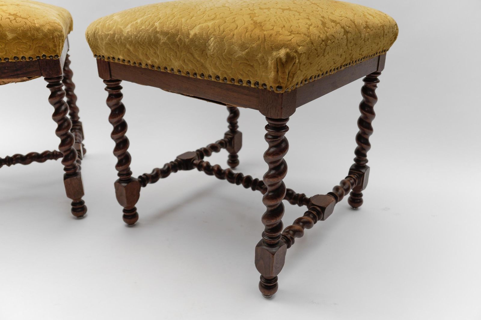 Furniture Two French Barley Wood Stools In Louis XIII Style, Ca. 1870s photo