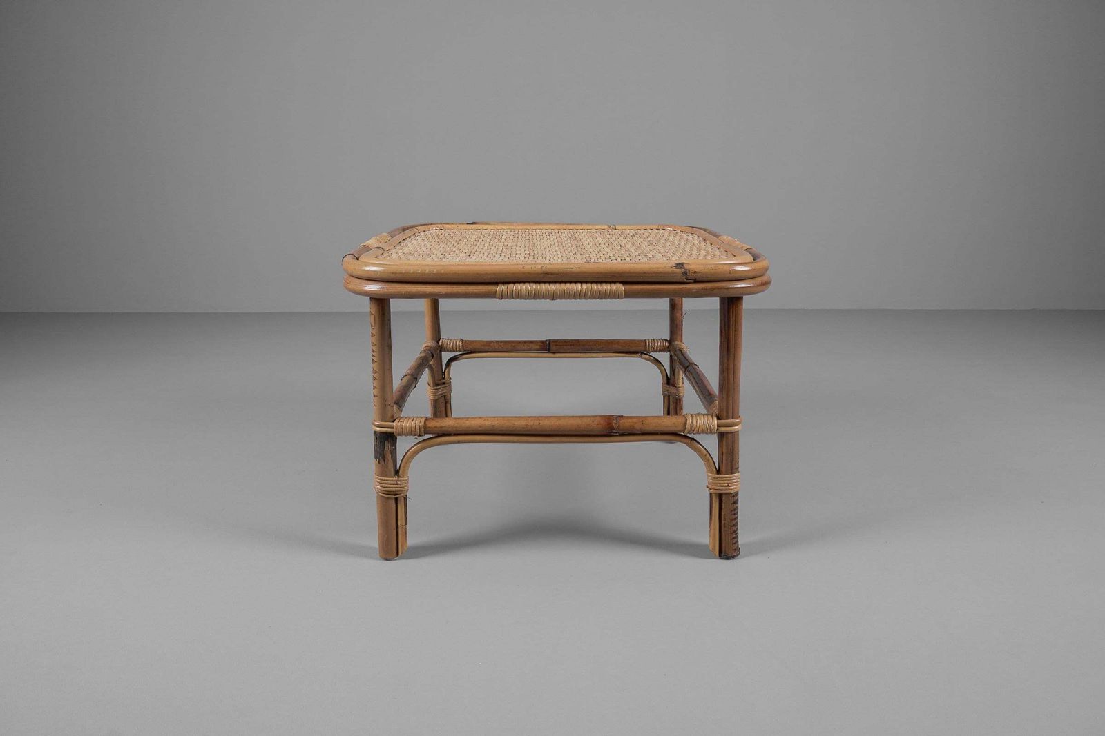 Bamboo, Rattan & Wicker Squared Coffee Table, 1960s, Italy photo Furniture