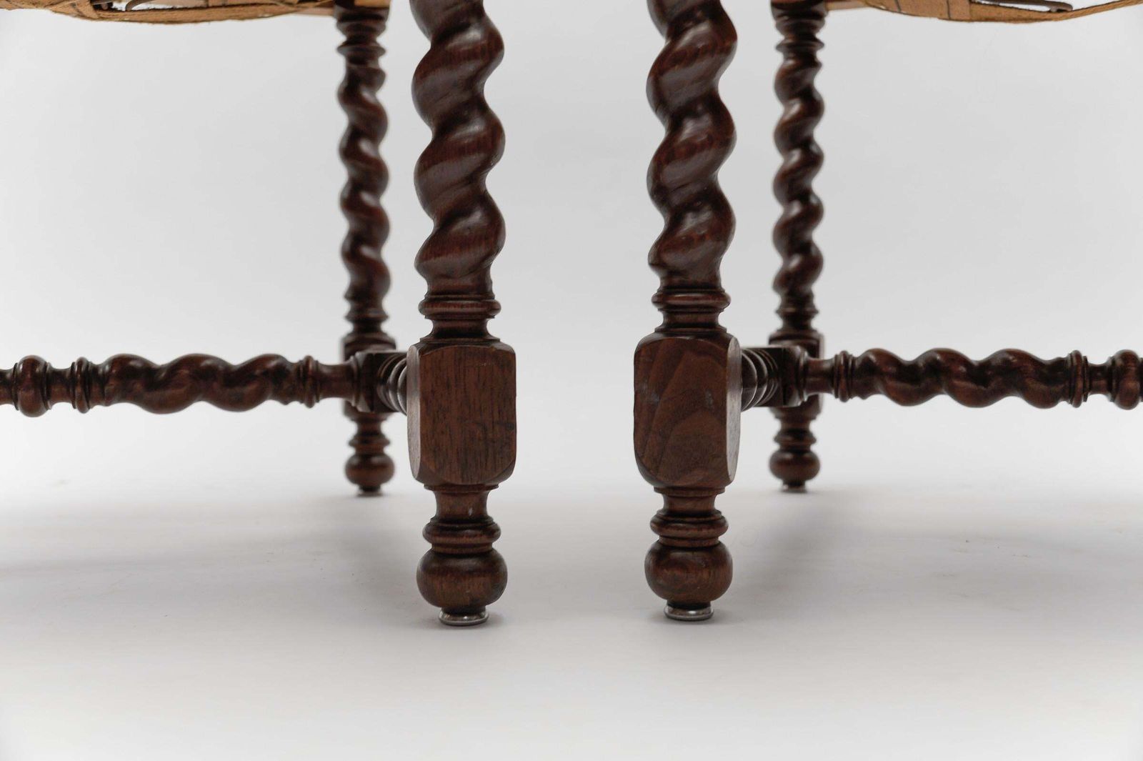 photo vintage Two French Barley Wood Stools In Louis XIII Style, Ca. 1870s
