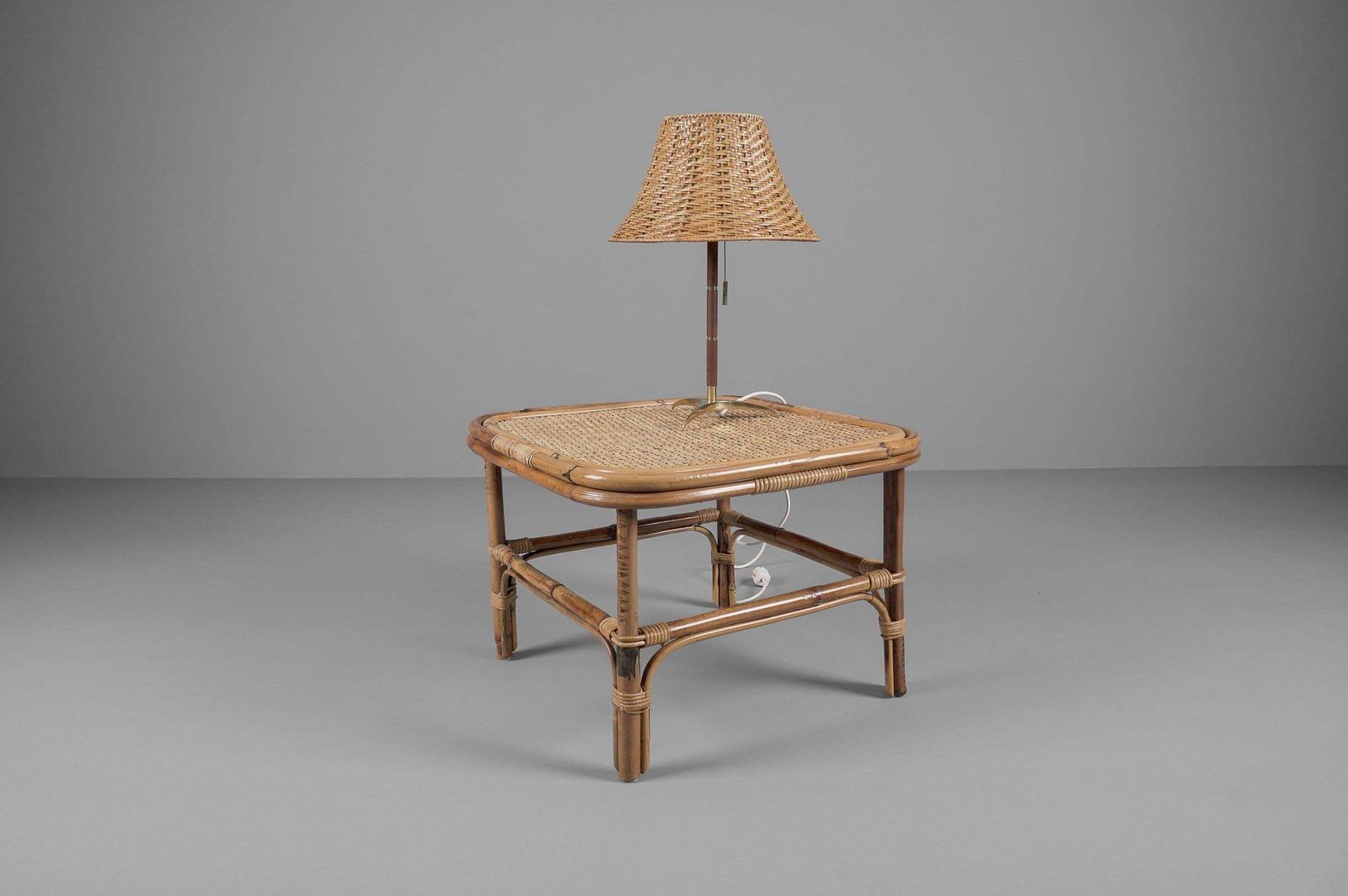 photo furniture Bamboo, Rattan & Wicker Squared Coffee Table, 1960s, Italy