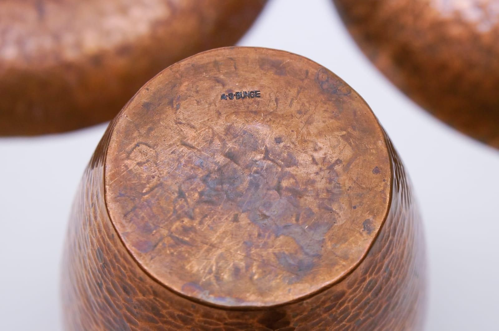 Set Of Two Unique Copper Hand Beaten Bowls And One Vase By Bunge, Germany, 1950s photo vintage