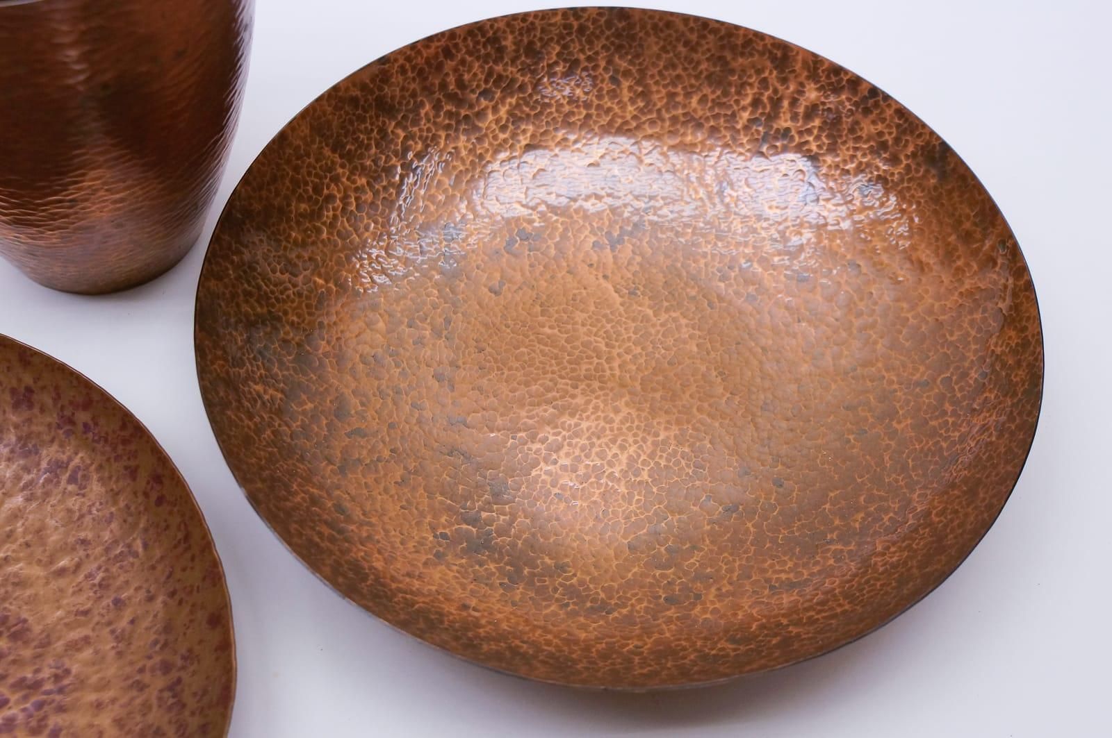 photo for sale Set Of Two Unique Copper Hand Beaten Bowls And One Vase By Bunge, Germany, 1950s