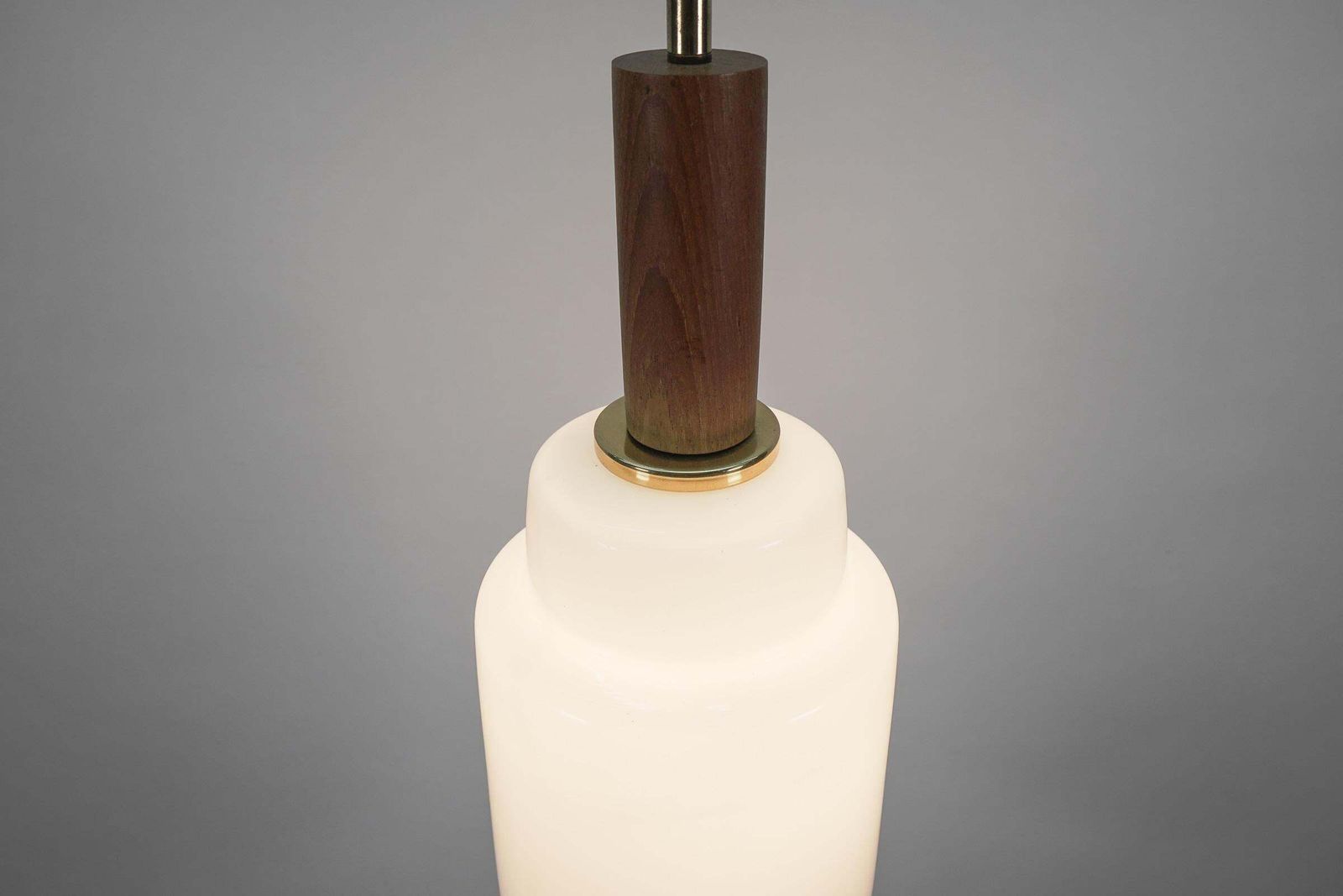 Cylindrical Scandinavian Opal Glass Hanging Lamp With Teak Wood, 1960s photo buy