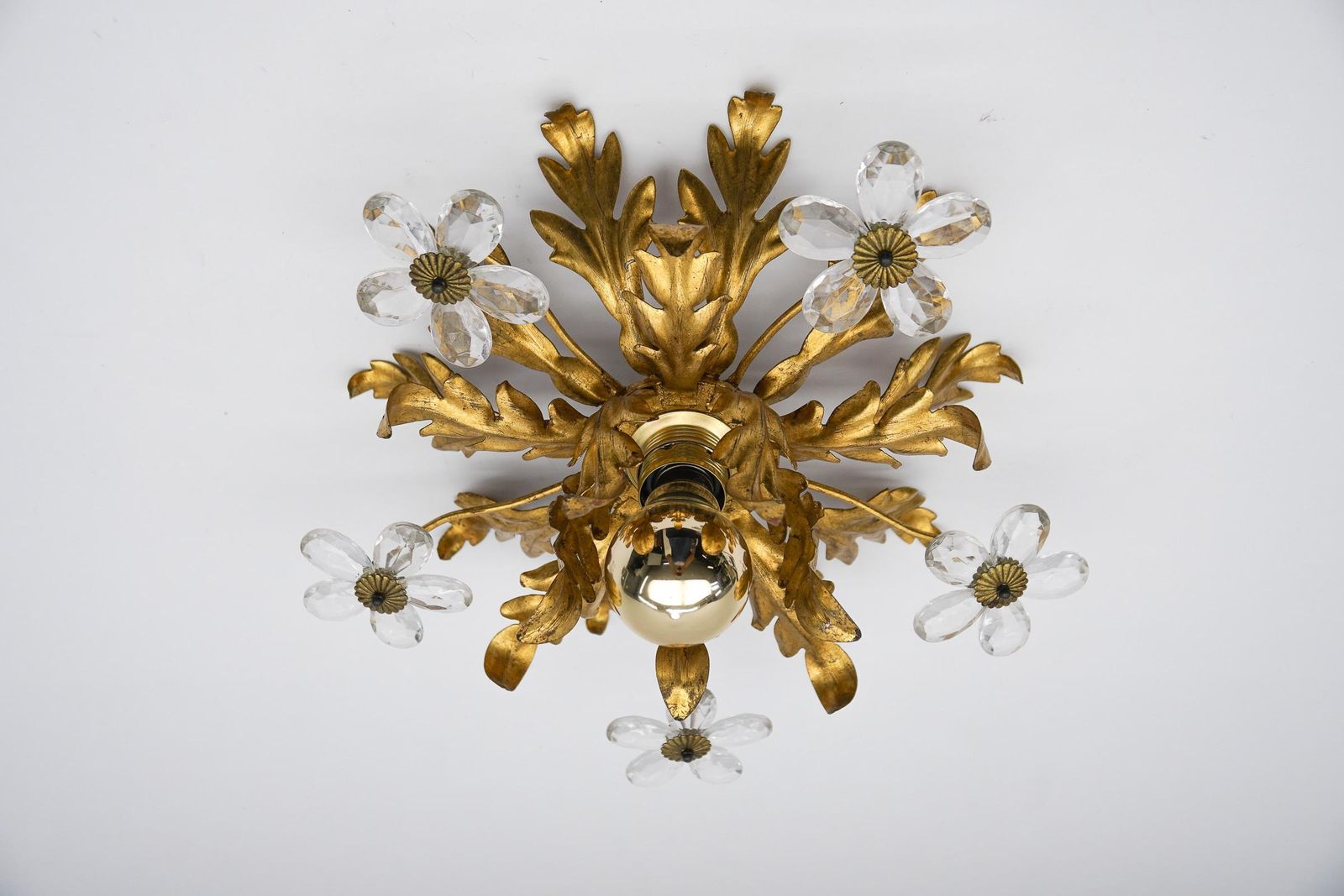 Crystal Glass And Metal Florentine Ceiling Lamp By Banci Firenze, 1960s photo vinterior