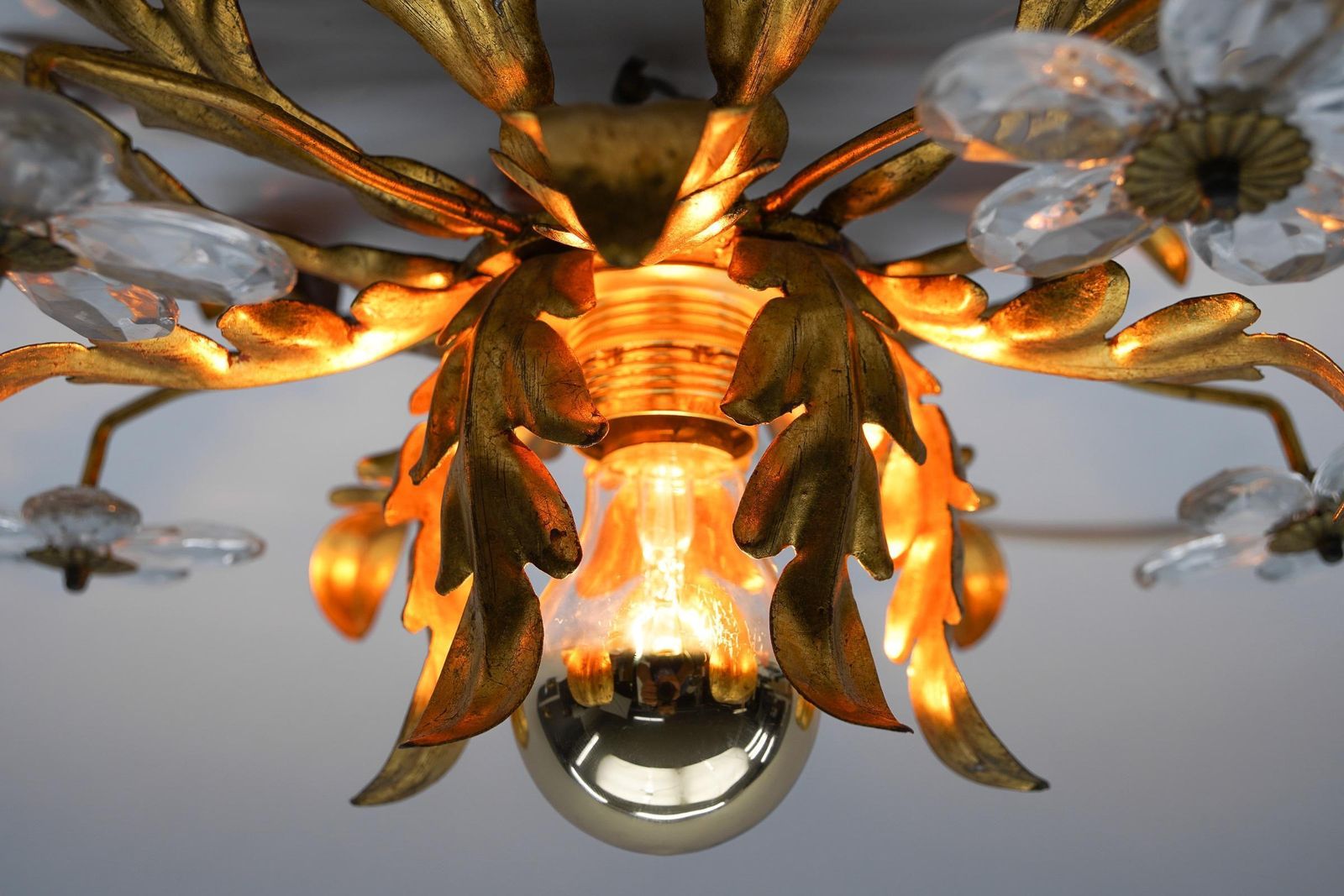 Crystal Glass And Metal Florentine Ceiling Lamp By Banci Firenze, 1960s photo buy
