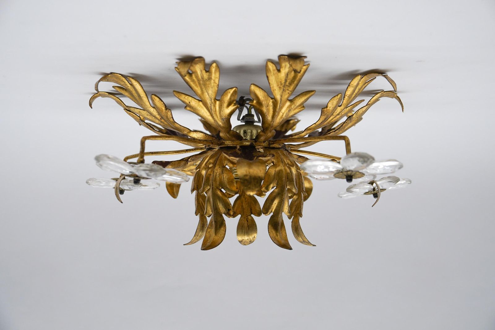 photo for sale Crystal Glass And Metal Florentine Ceiling Lamp By Banci Firenze, 1960s