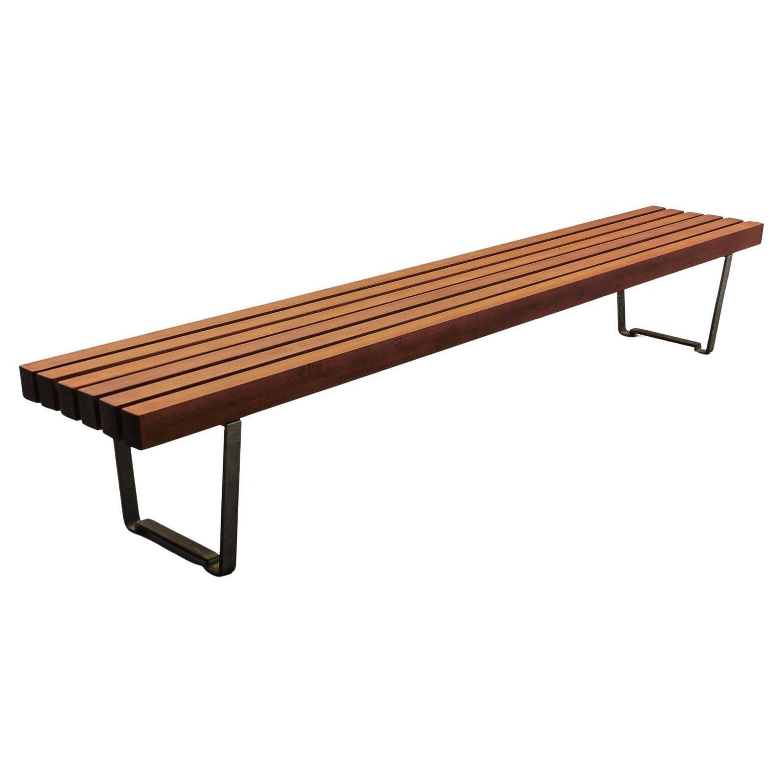 Large And Massive Wood Slatted Bench From The 1960s, Scandinavian