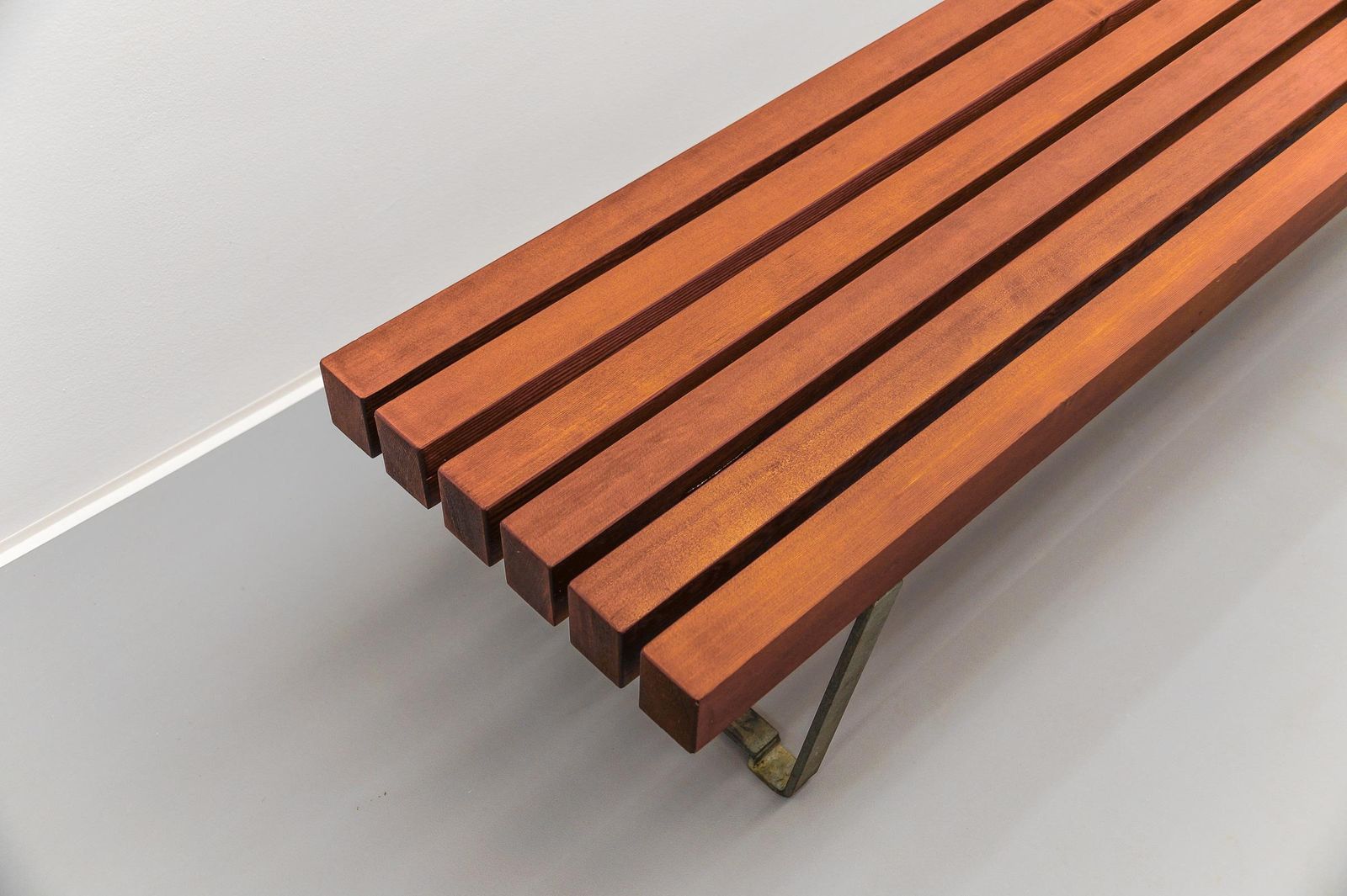 photo for sale Large And Massive Wood Slatted Bench From The 1960s, Scandinavian