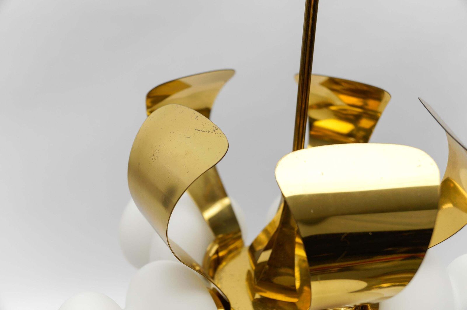 photo for sale Very Rare Mid Century Modern 5 Arm Orbit Lamp In Gold And Opaline Glass, 1960s