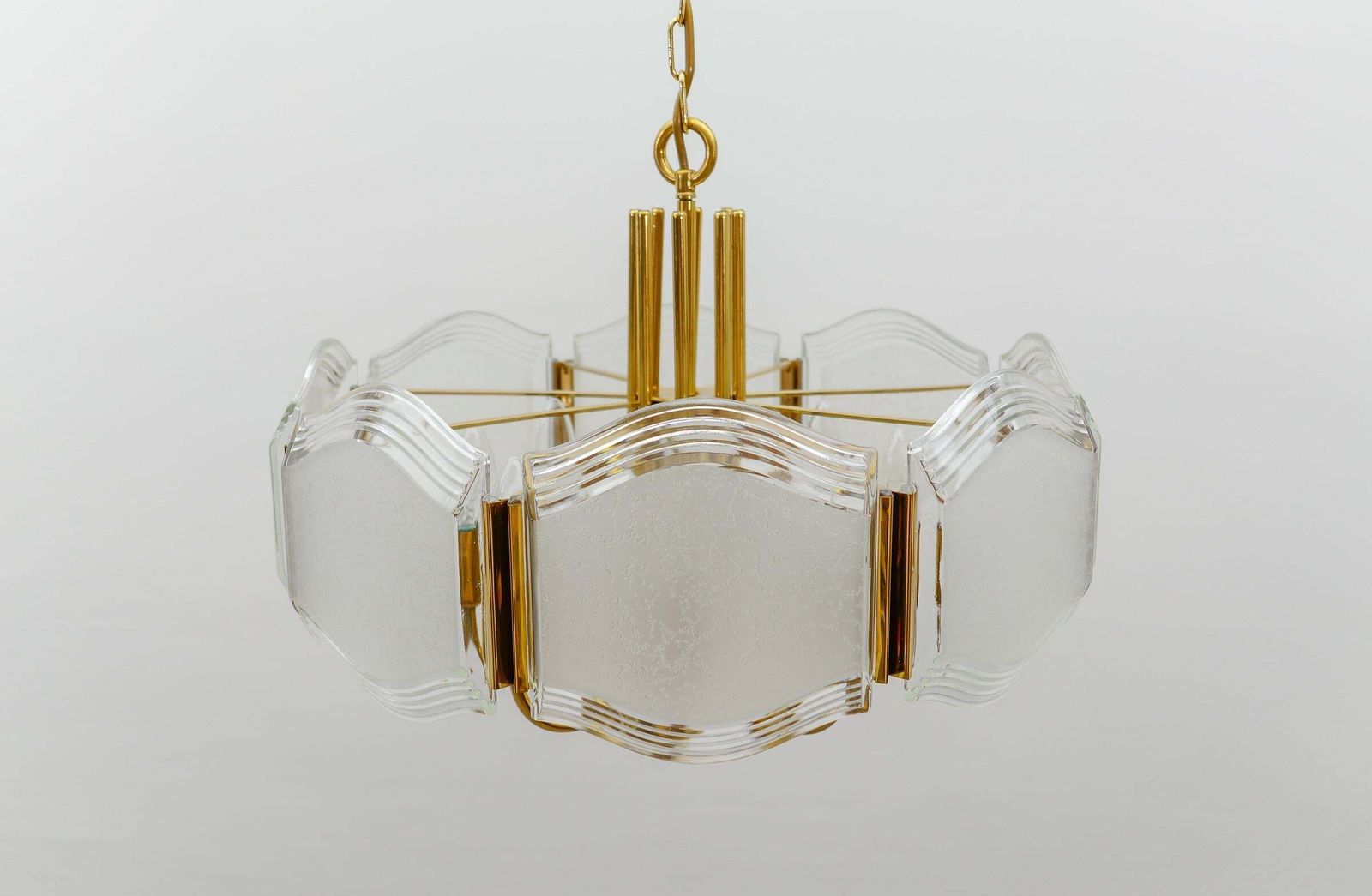 Elegant Brass And Glass Chandelier / Ceiling Lamp, Germany 1960s photo vintage