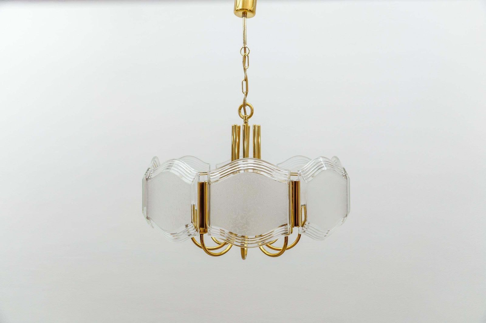 Lighting Elegant Brass And Glass Chandelier / Ceiling Lamp, Germany 1960s photo