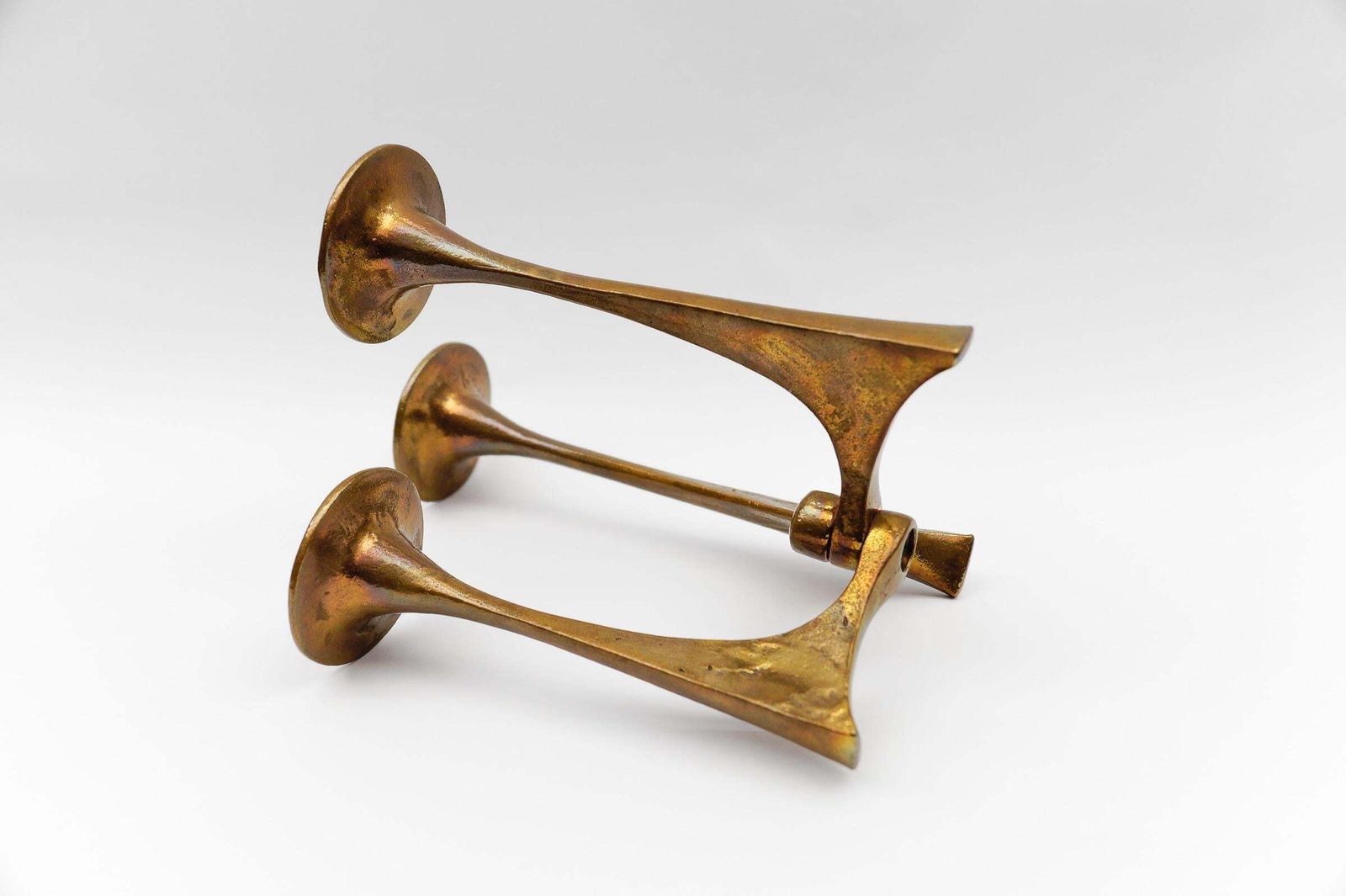 Mid Century Modern Handmade Massive Brass Candle Holder By Michael Harjes 1960s photo vintage