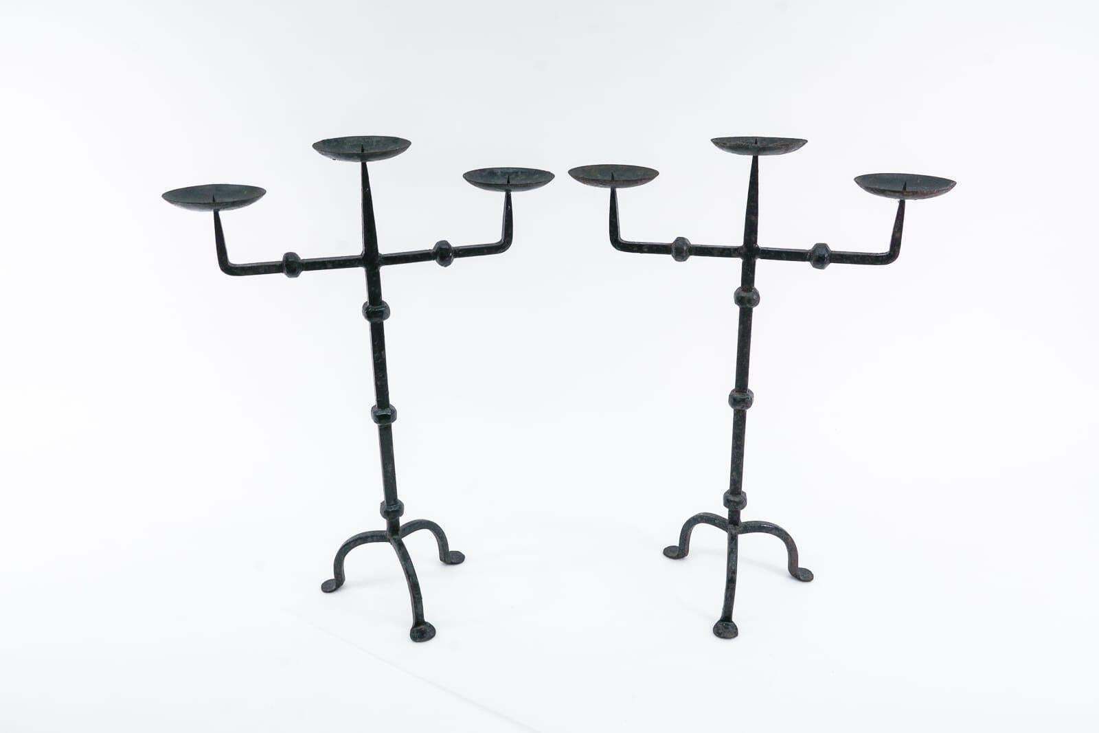Pair Of Wrought Brutalist Candleholders, 1930s/40s, France photo Home Decor
