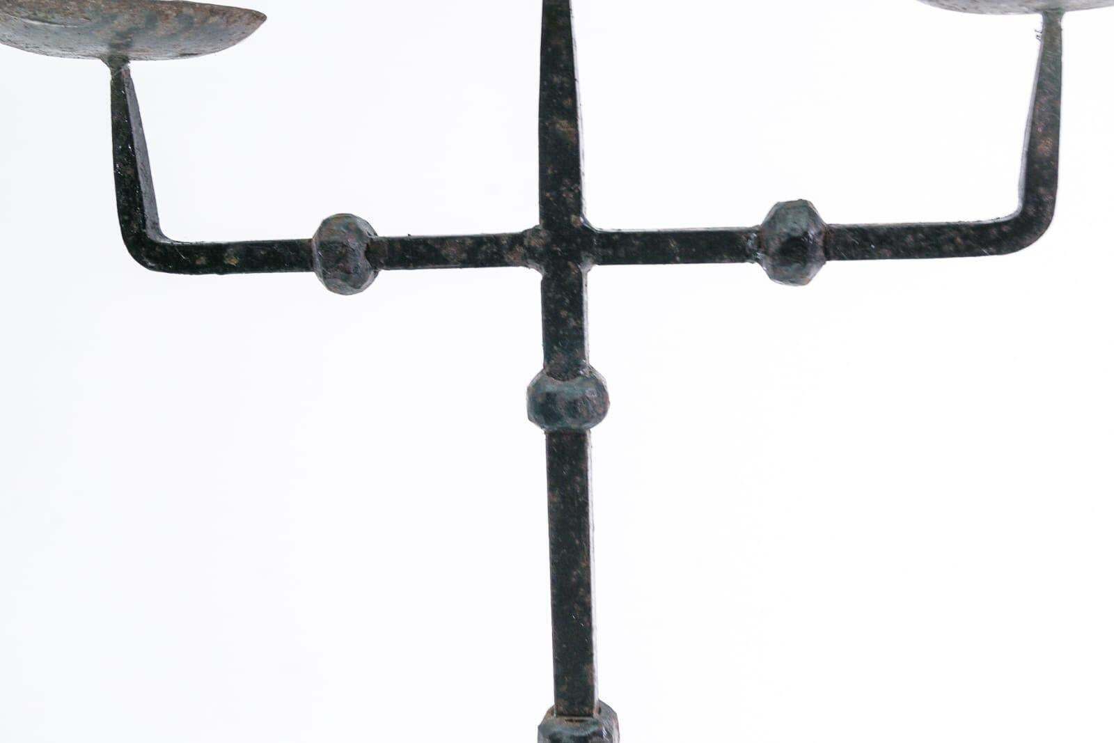 Pair Of Wrought Brutalist Candleholders, 1930s/40s, France photo vintage