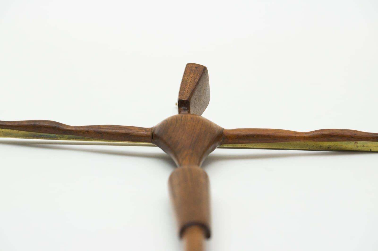 Mid Century Modern Brass Crucifix With An Hand Carved Teak Jesus Sculpture photo Home Decor