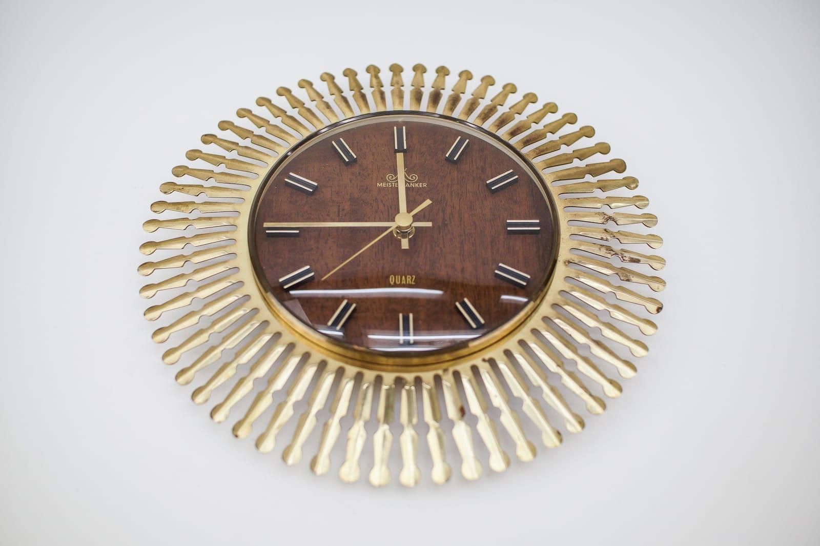 Mid Century Modern Sunburst Wall Clock By Meister Anker In Brass, 1960s Germany photo furniture