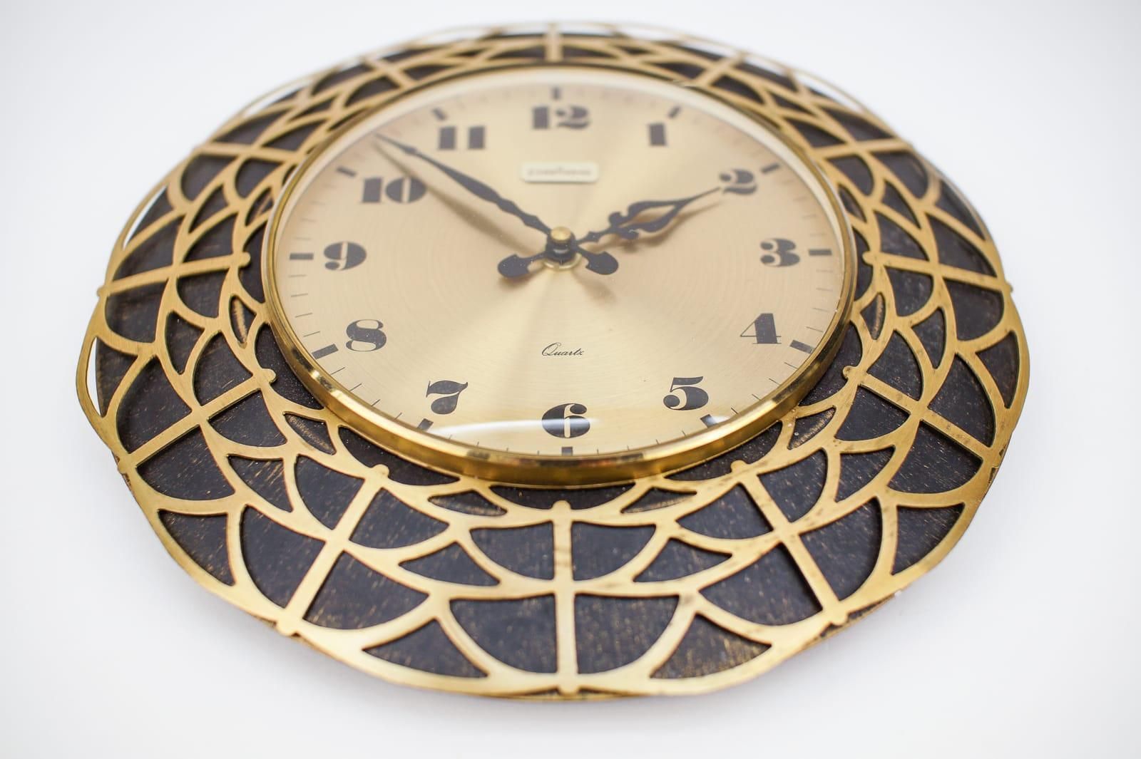 Mid Century Modern Spider Web Wall Clock In Brass By Pallas, 1960s photo Home Decor