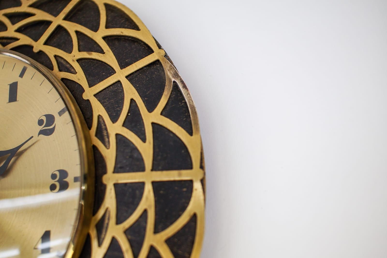 Mid Century Modern Spider Web Wall Clock In Brass By Pallas, 1960s photo buy