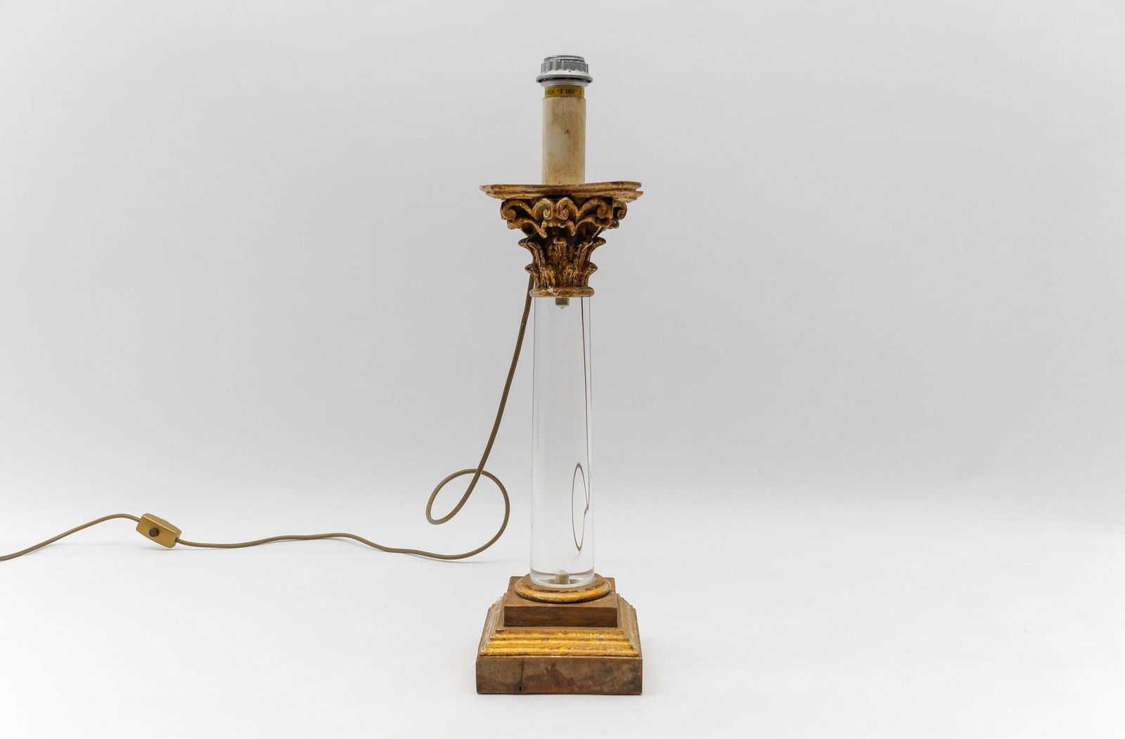 Italian Mid Century Modern Acrylic & Wood Table Lamp Base, 1960s Italy photo for sale